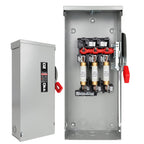 3P 100 Amp Fused Disconnect, 110/240V, Pre-Installed Fuses, Cover Interlock