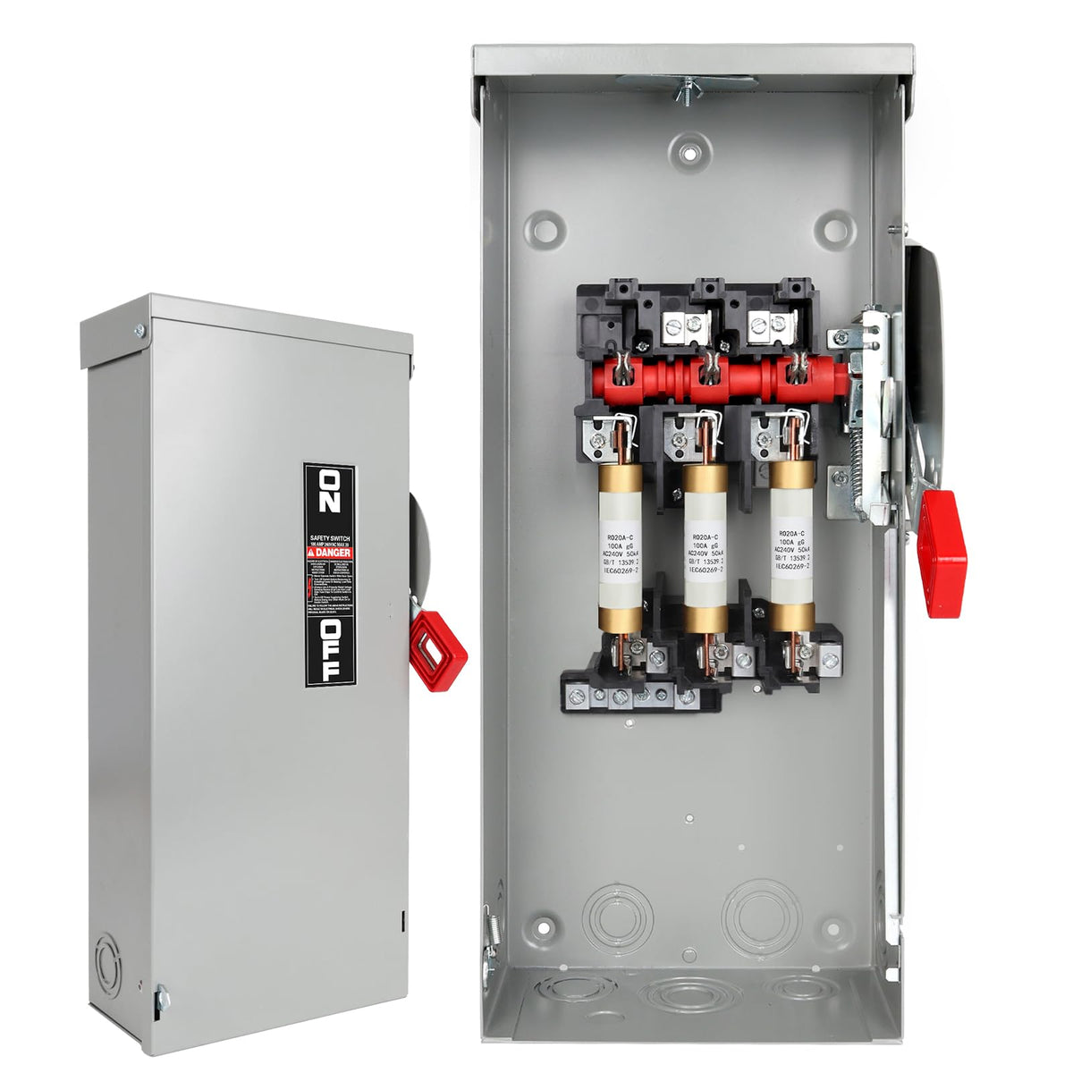 3P 100 Amp Fused Disconnect, 110/240V, Pre-Installed Fuses, Cover Interlock