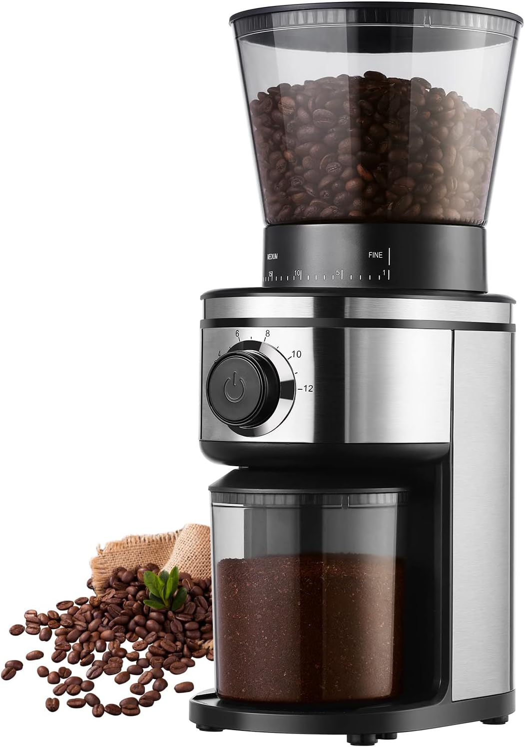 Burr Coffee Grinder, Electric Conical Coffee Bean Grinder With 30 Adjustable Grind Settings For 2-12 Cups, Sliver &