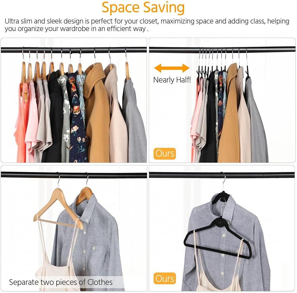 aheetech Velvet Hangers 100 Pack, Non-Slip Cascading Hangers, Swivel Hook | Slim Space-Saving Profile: The 0.2-inch