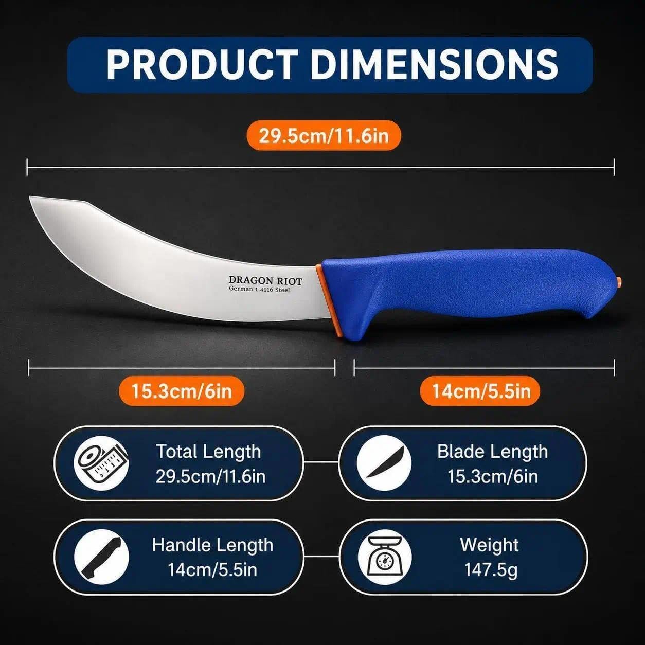 6 Inch Skinning Knife, Meat Trimming and Fillet Knife | Stainless Steel, Non-Slip Handle