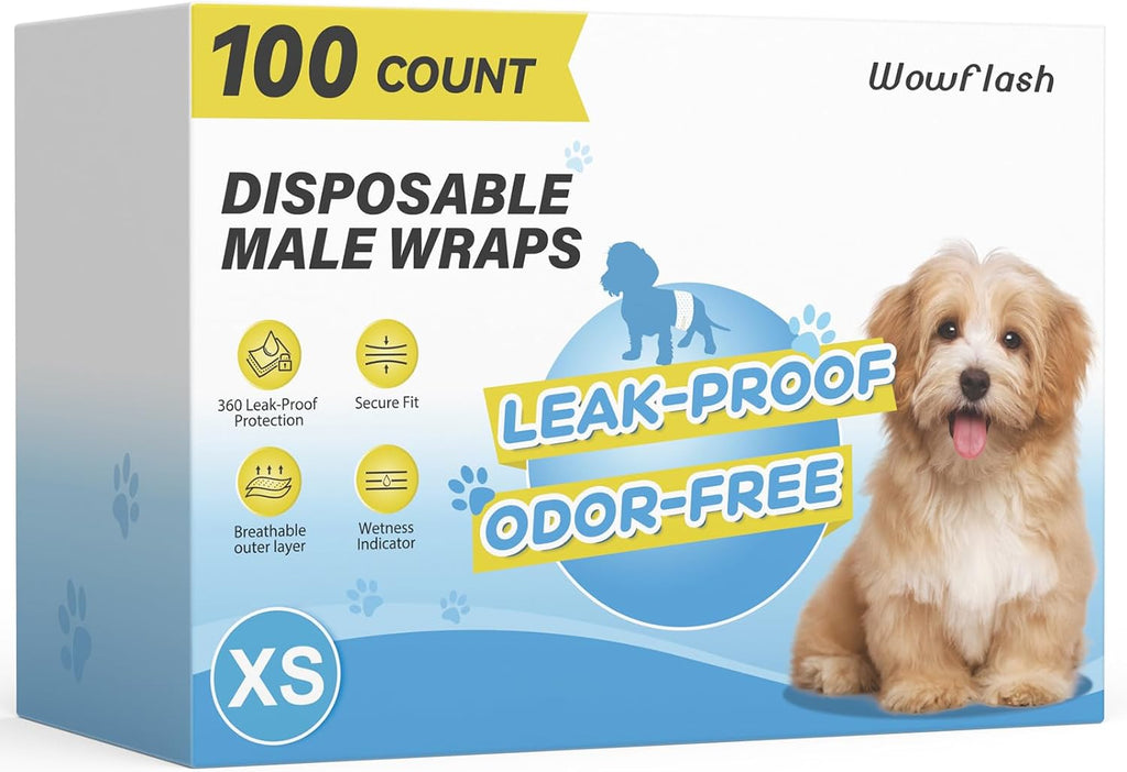 100 Count Dog Belly Bands for Male Dogs, Male Dog Diapers Disposable, Leakproof Dog Wraps with Wetness Indicator