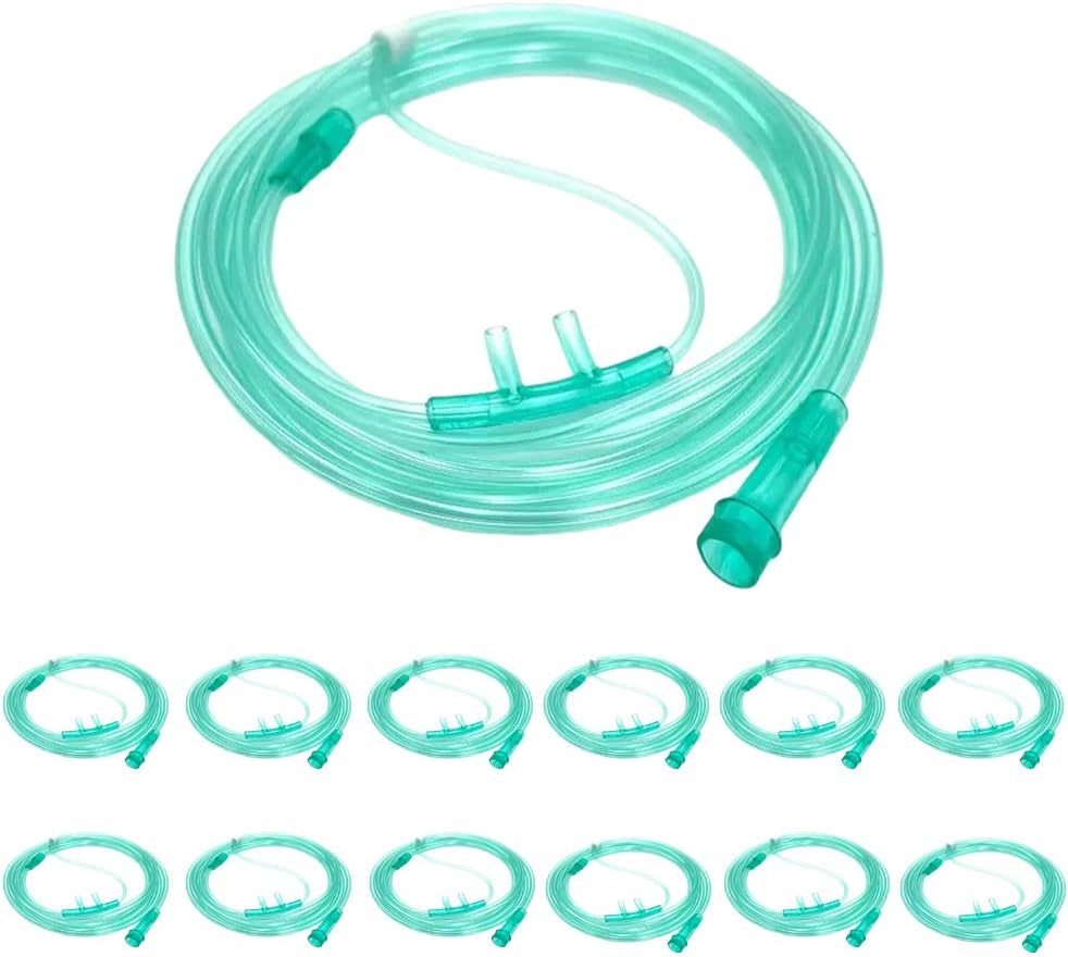 12 Packs of high Flow Ultra Soft Nasal Oxygen Cannula, Green Tube Body canulas, Each Individually Packaged with