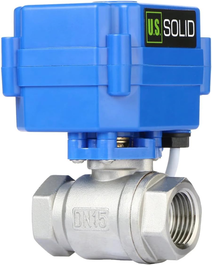 U.S. Solid Motorized Ball Valve- 1/2" NSF Certified 304SS Ball Valve with Full Port, 9-24V AC/DC and 2 Wire Auto Return Setup
