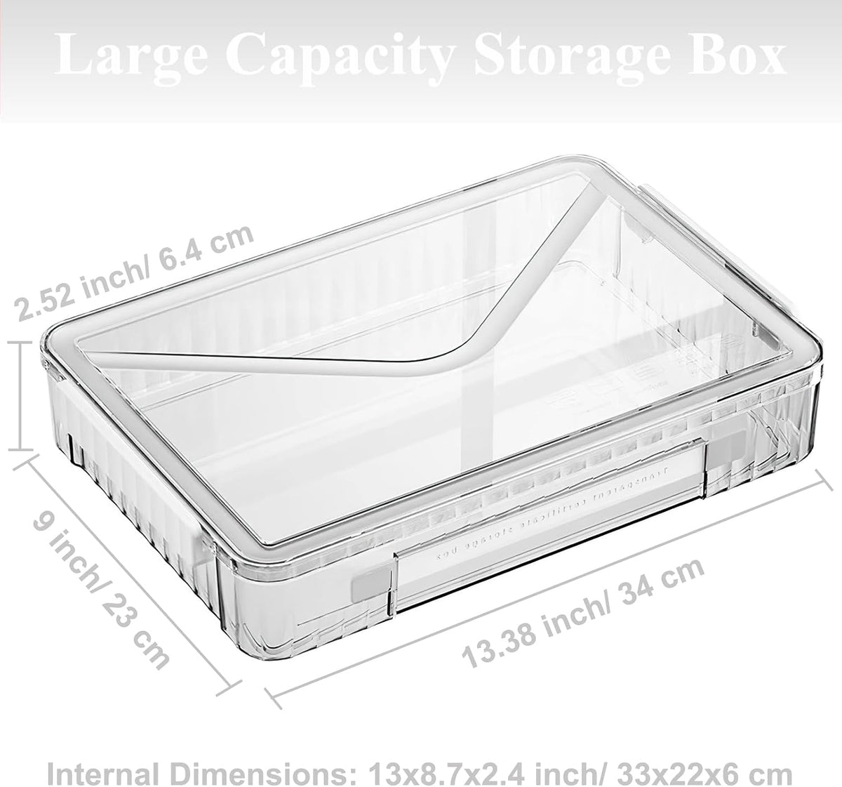 Clear File Storage Box Portable Project Case with Handle Plastic Storage Container with Lid Stackable Flat Storage