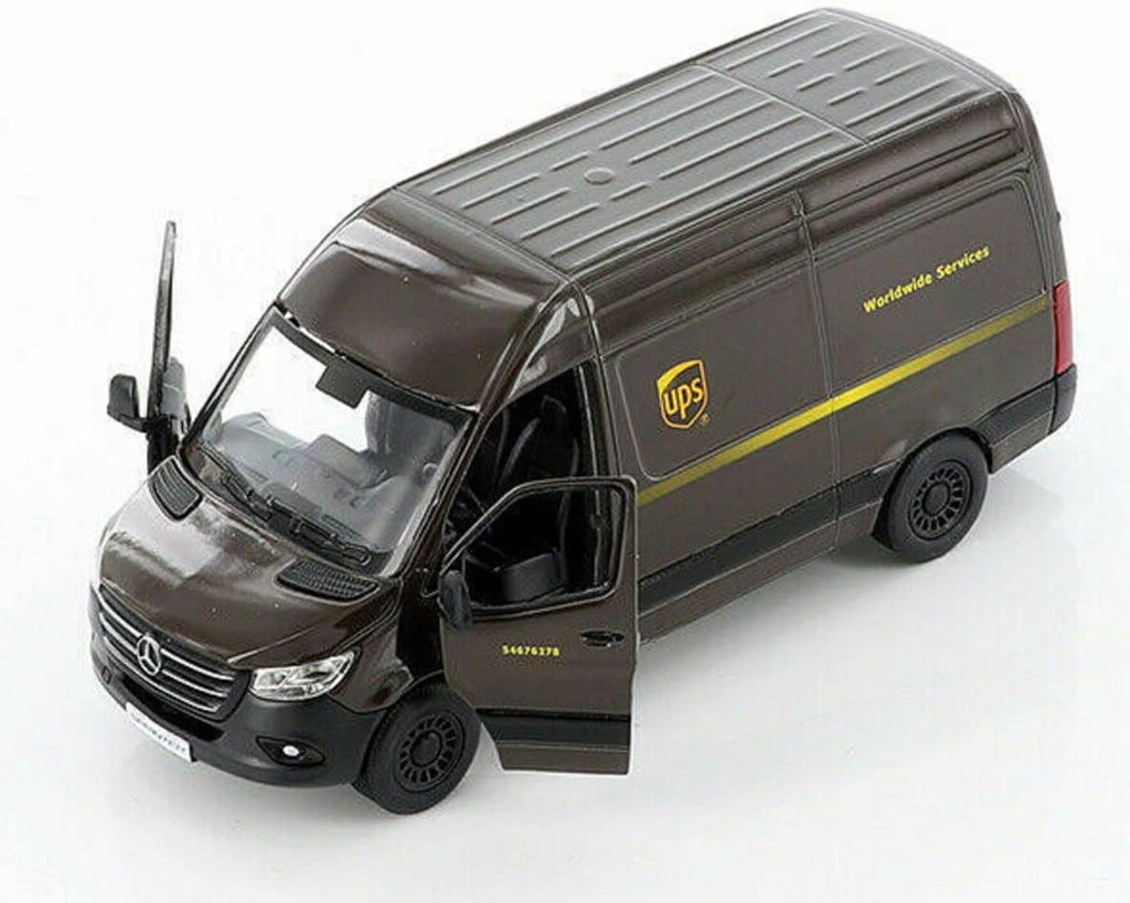 Mercedes-Benz Sprinter UPS Edition Cargo Van, 1:48 O Scale Die Cast Metal Model Toy Van, Pull-Back Action