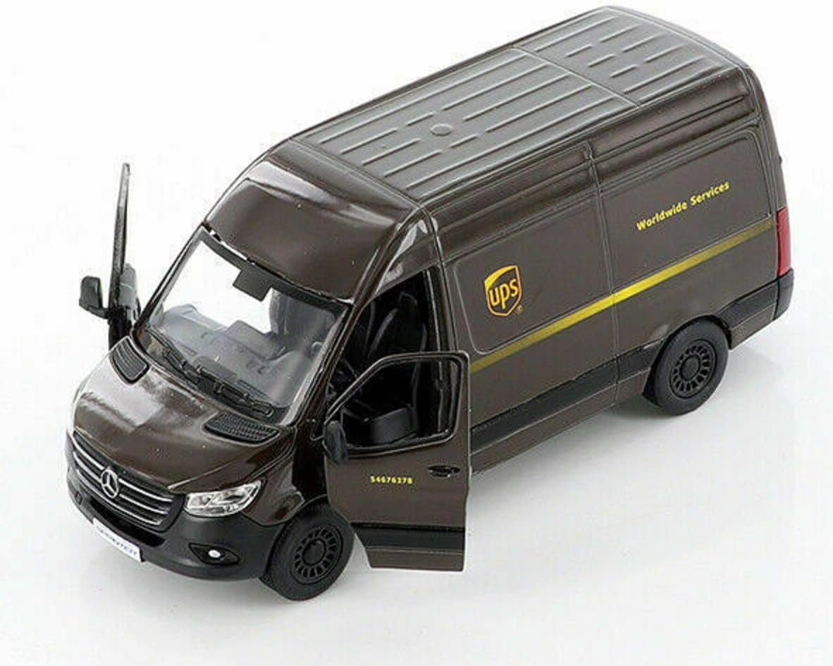 Mercedes-Benz Sprinter UPS Edition Cargo Van, 1:48 O Scale Die Cast Metal Model Toy Van, Pull-Back Action