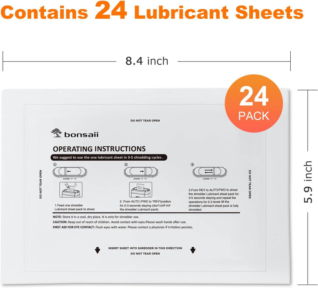 Paper Shredder Lubricant Sheets, 24-Pack (8.4 x 5.9 inch/piece)