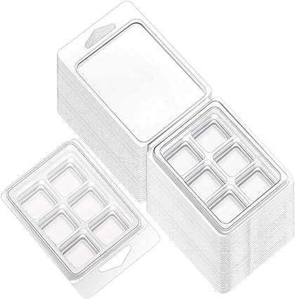 25 Pcs 6 Cavity Clear Plastic Wax Melt Molds Small Wax Melt Containers Wax Melt Cube Trays Square Wax Molds Clamshell