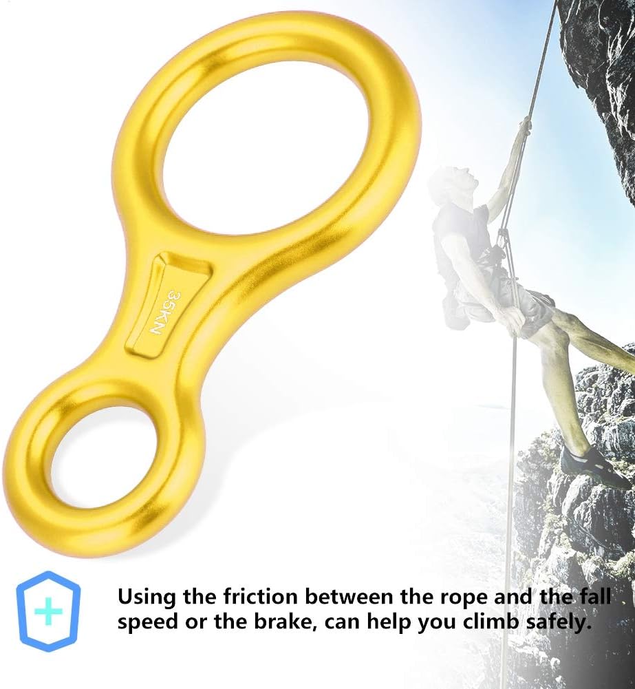 35KN Rescue Figure 8 Descender, Aluminum Alloy Terminal 8 Climbing Figure 8 Descender Rope Rappel Ring Rock Climbing