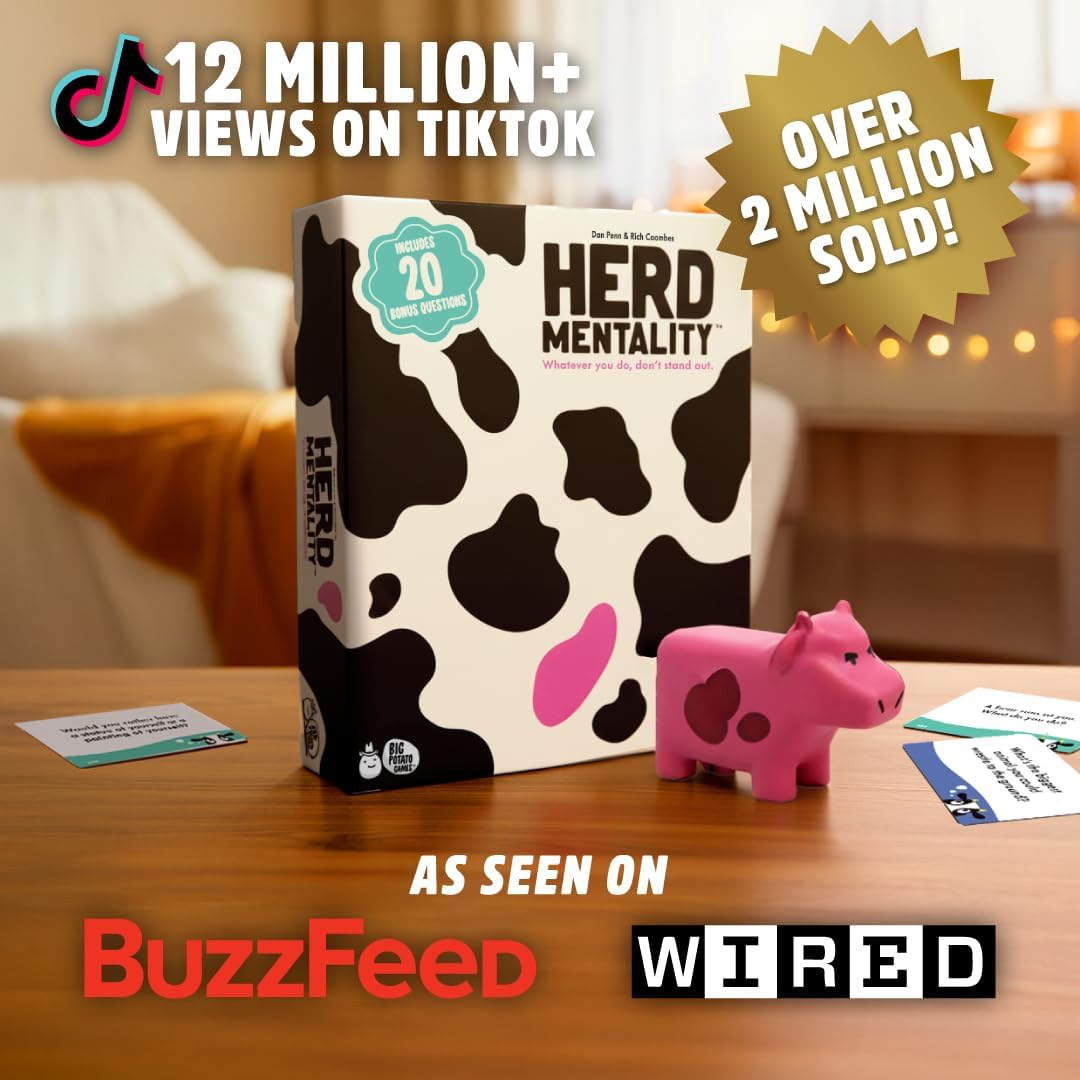 Herd Mentality: Udderly Funny Family Board Game | Easy & Fun for Big Groups of 4-20 Players | Includes 20 Extra