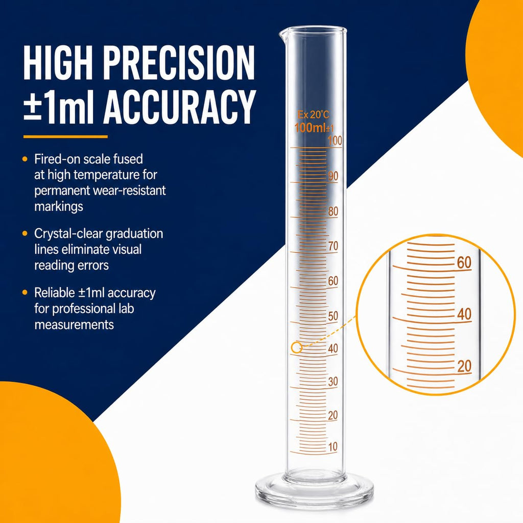 VXT 100ml Borosilicate Glass Graduated Cylinder, ±1ml Precision