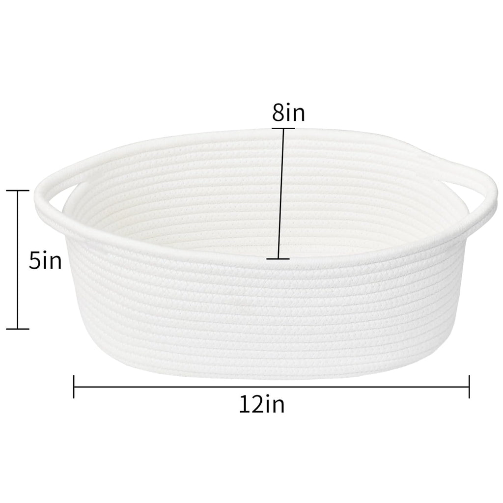 Small Woven Baskets, 12"x8"x5" Rope Baby Toy Storage Basket with Handle, Durable Gift Basket Empty for Graduation
