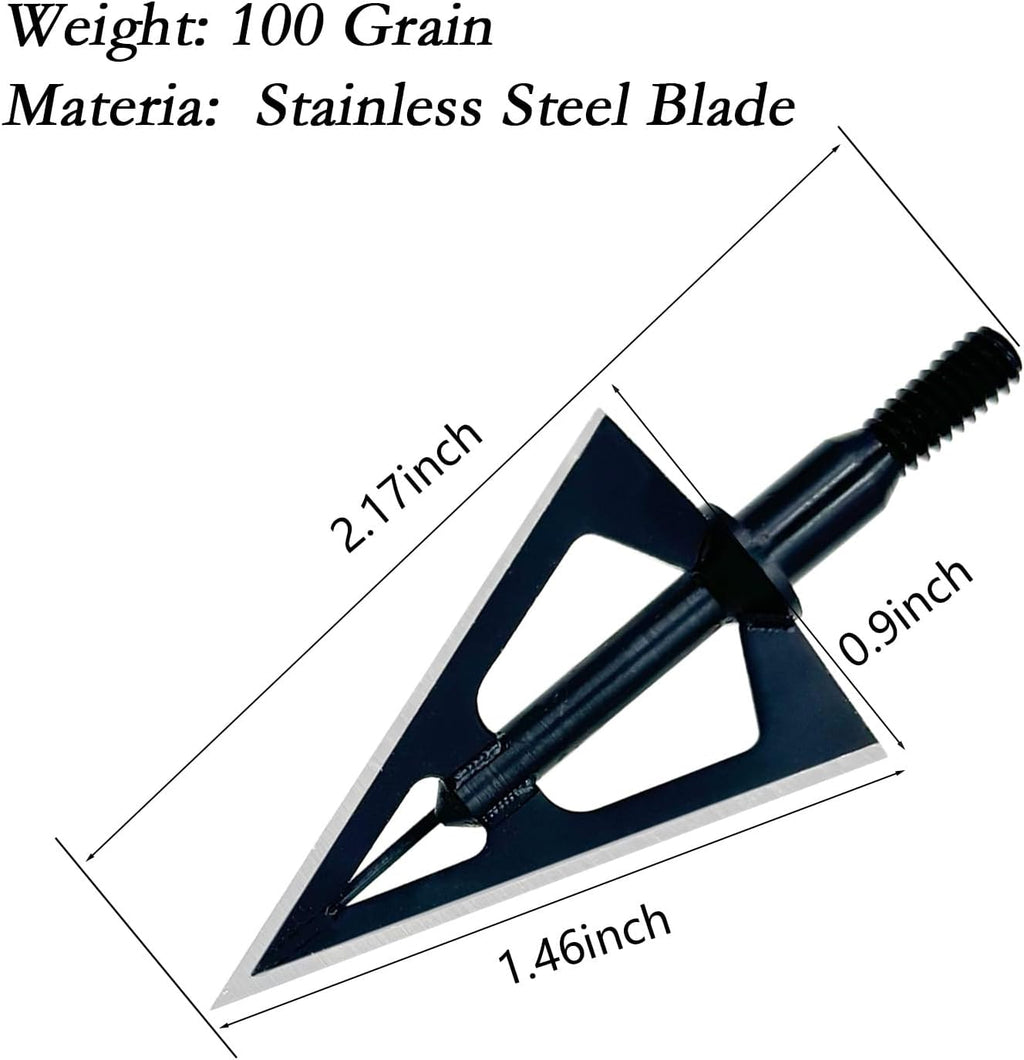 Hunting Broadheads 12PK 100 Grain 3 Blades Screw-in Arrow Tips, Compatible with Compound Bow, Recurve Bow & Crossbow