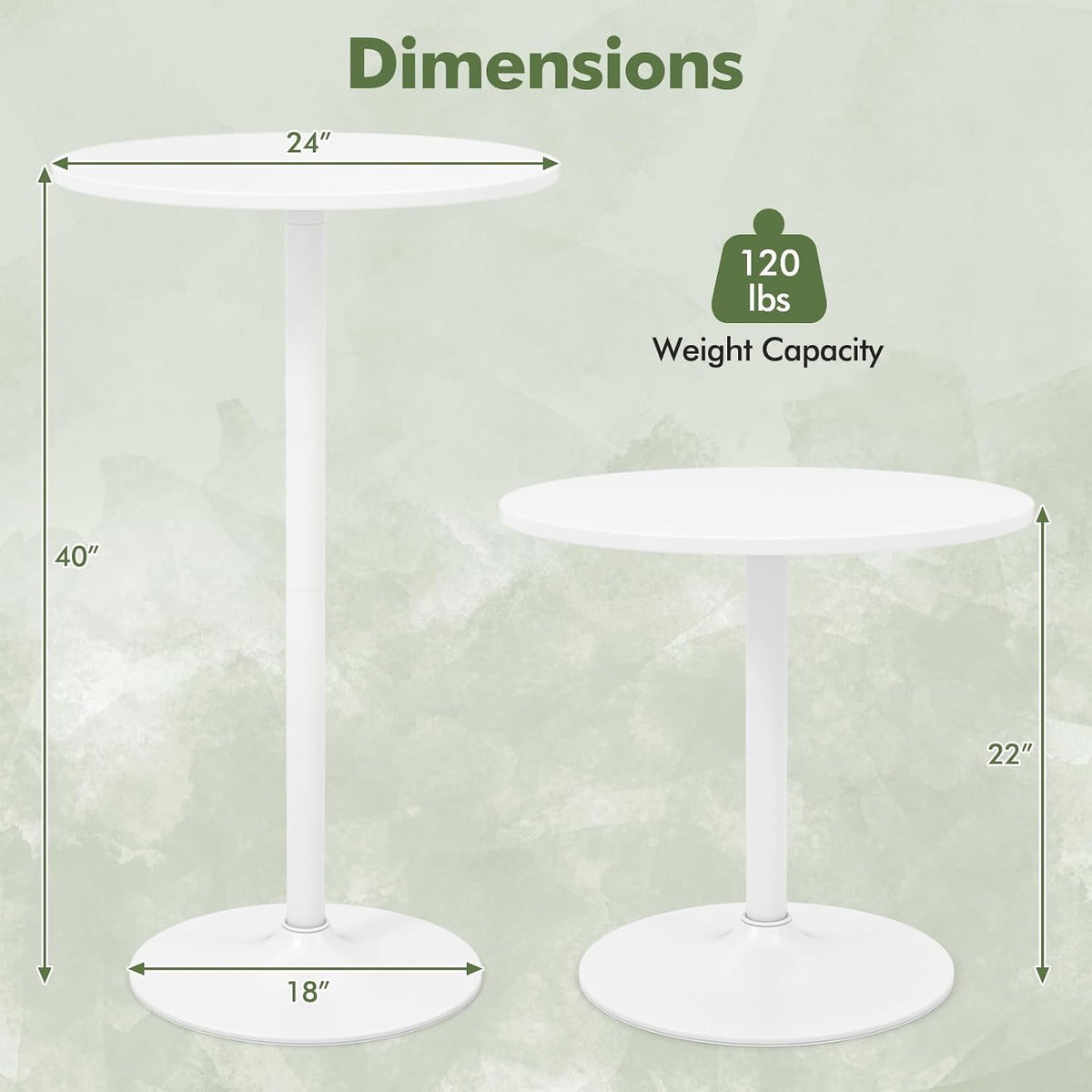 Round Bistro Table, Height Adjustable Bar Height Cocktail Table