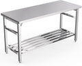 60"×24" Stainless Steel Commercial Work Table - Heavy-Duty 304 Steel Prep Station with Folding Base & Adjustable