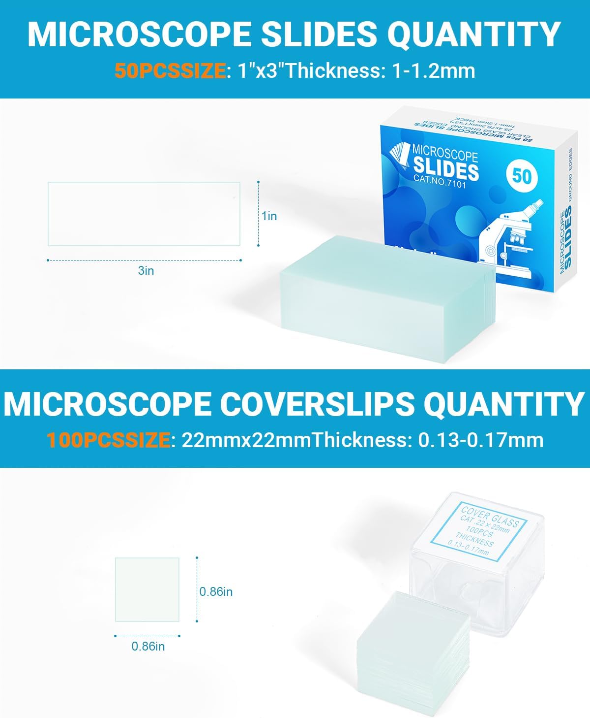 Microscope Slides and Covers Kit – 100 Blank Pre-Cleaned Glass Slides for Microscope, 200 Cover Slips