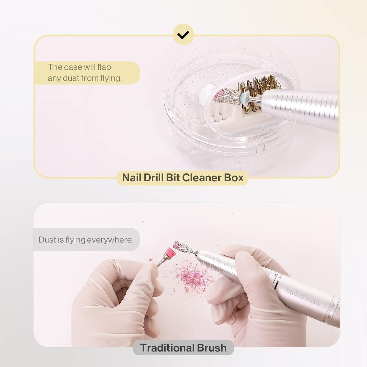 Nail Drill Bits Cleaner Brush Case Accessories with Clear Cover for Cleaning Tungsten Carbide Ceramic Nail Drill Bits