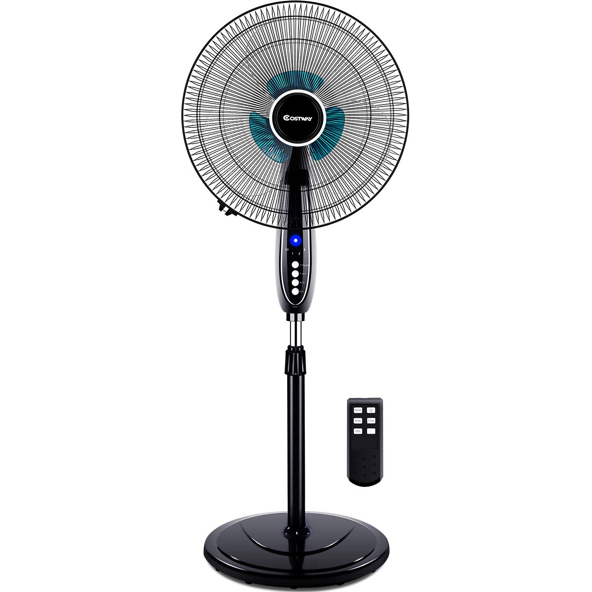 Pedestal Fan, Adjustable Height Oscillating Fan w/Remote Control