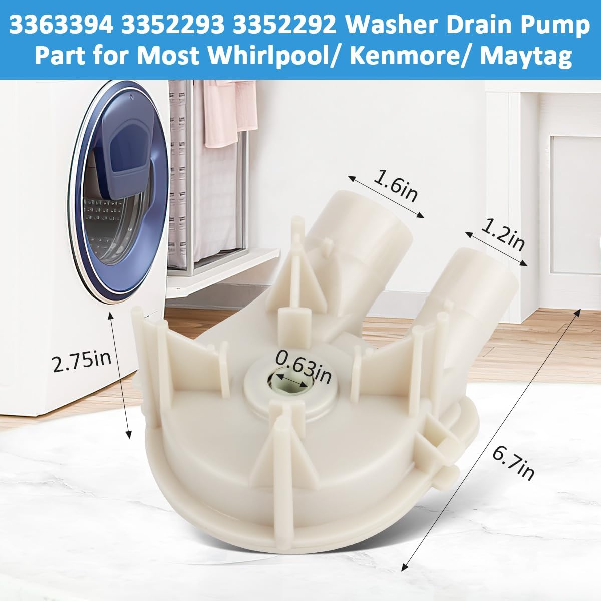 WKZO WP3363394 Washer Drain Pump for Whirlpool Kenmore Washing Machine