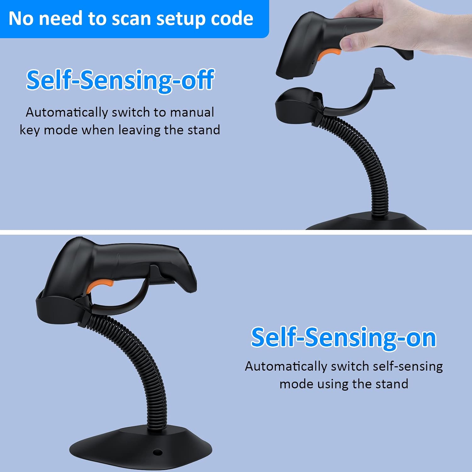 Bluetooth Wireless Barcode Scanner with Auto-Sensing Stand,Putting on Stand to Scan Automatically Sense Scanning 2D