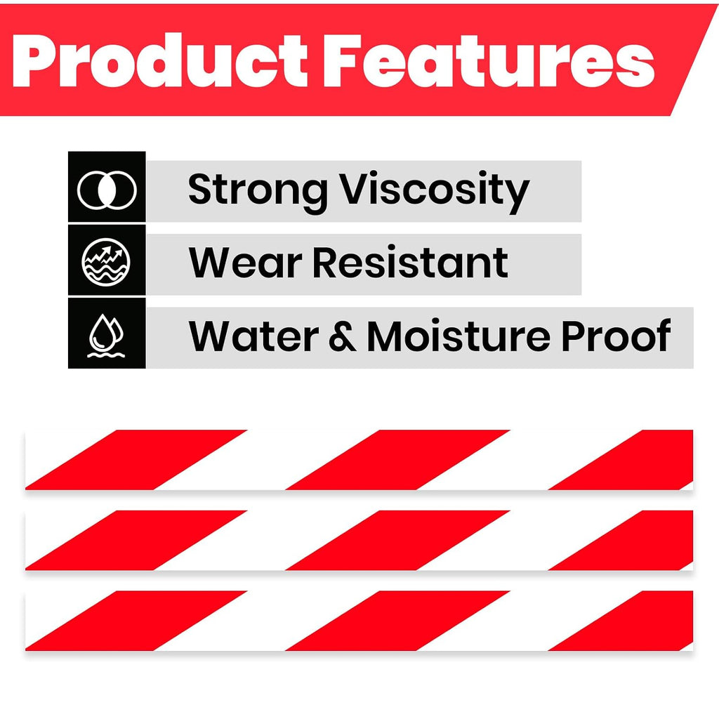 ADHES Red & White Hazard Warning Safety Tape 2 Inch x 110 Feet