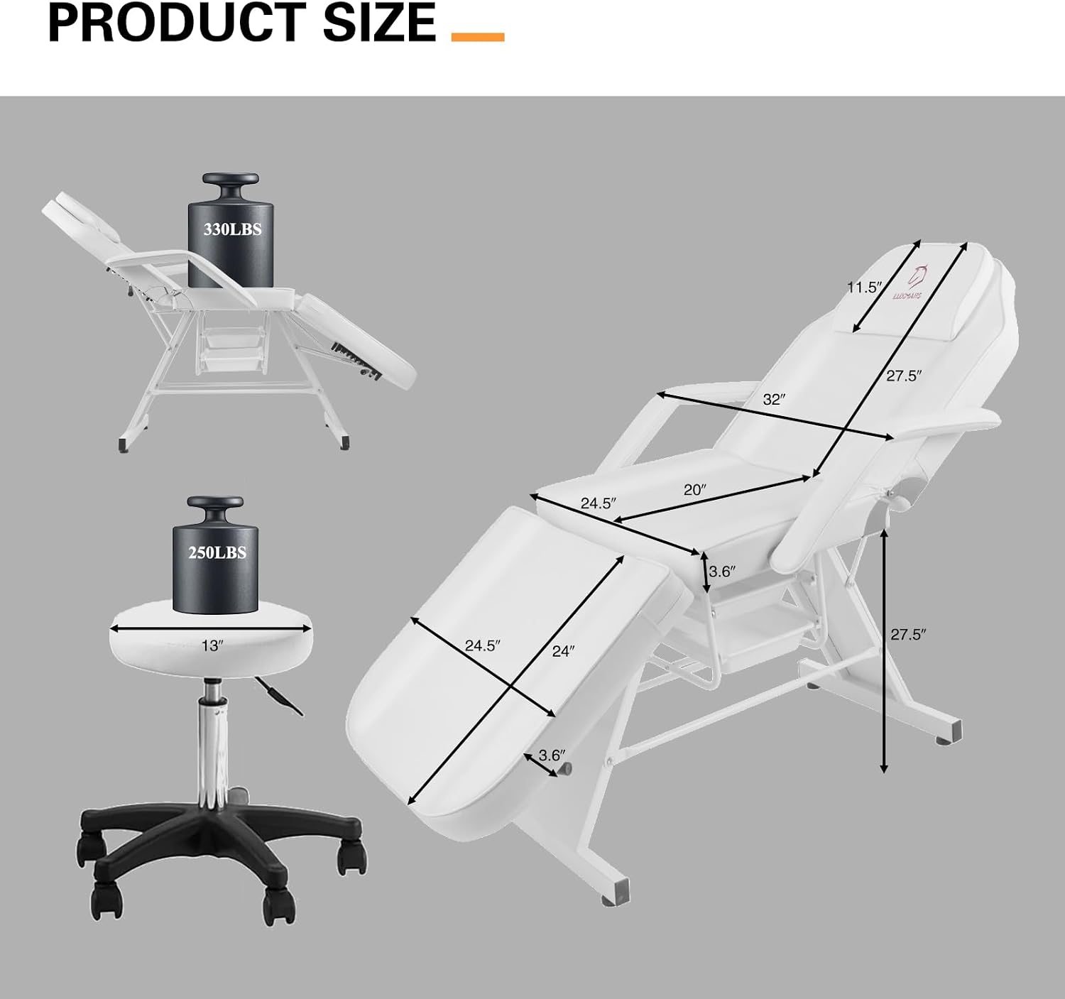 Facial Chair,73″ Tattoo Chair for Client,3-Section Adjustable Massage Table with Stool,Multipurpose Beauty Beds Salon