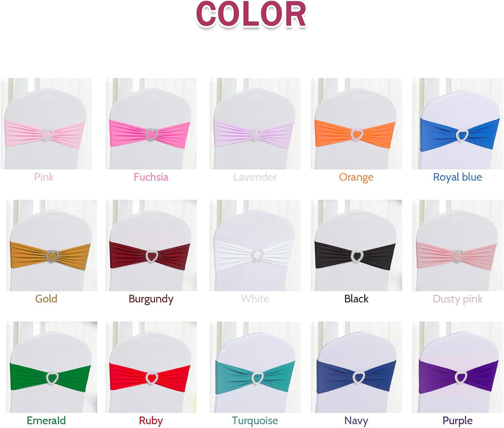Pack of 30 Spandex Chair Sashes Bows Stretch Chair Cover Band with Buckle Slider Universal Elastic Chair Ties for