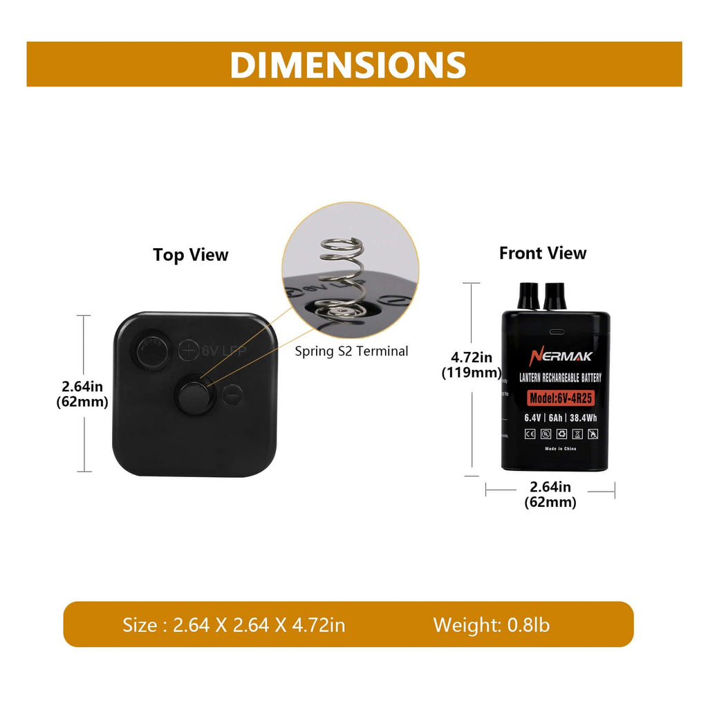 6 Volt 6Ah Lithium LiFePO4 Heavy Duty Lantern Battery 2 Pack, 2000 Cycles Rechargeable Lithium Iron Phosphate Battery