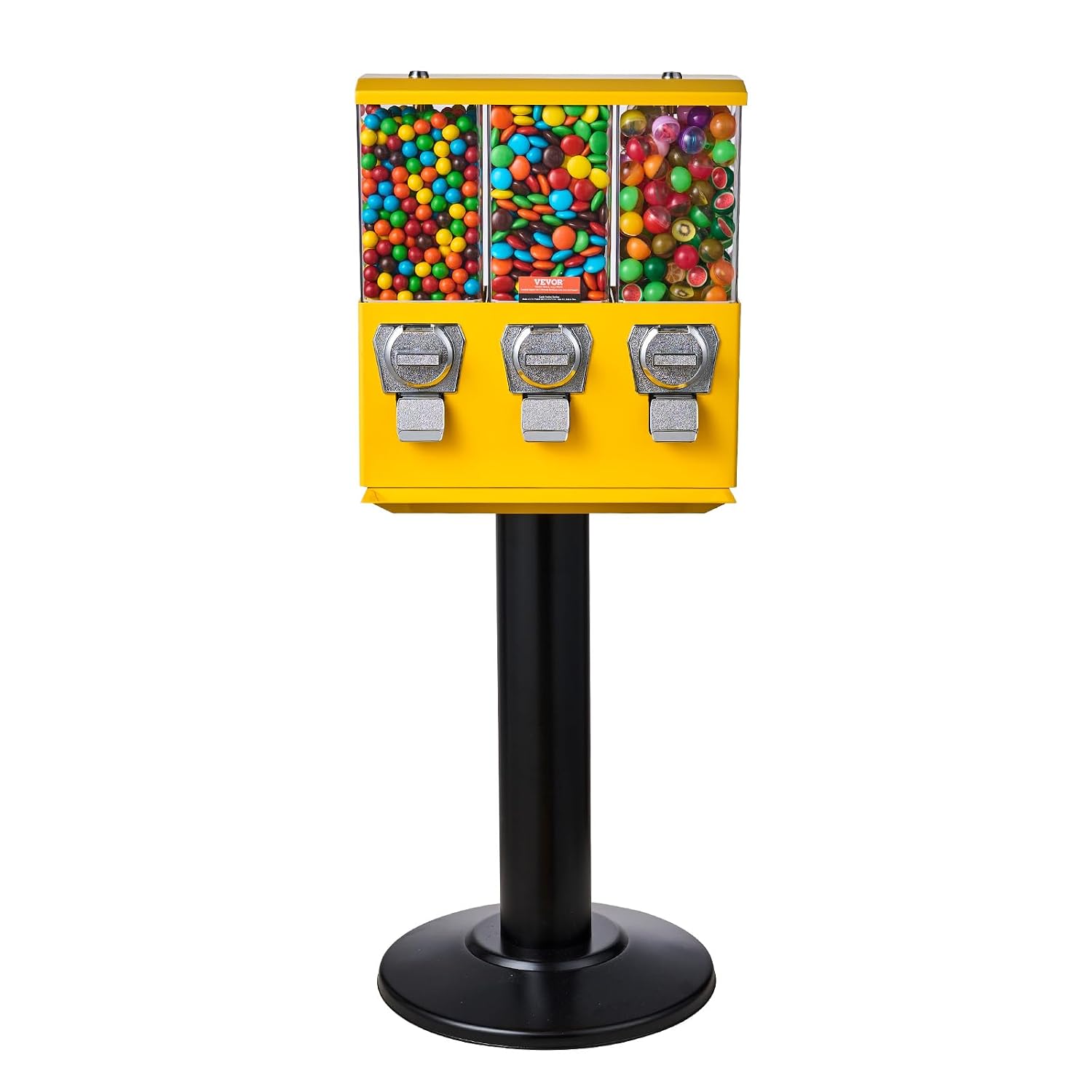 Commercial Vending Machine, Triple Compartment Candy Dispenser with Iron Stand, Gumball and Candy Machine for