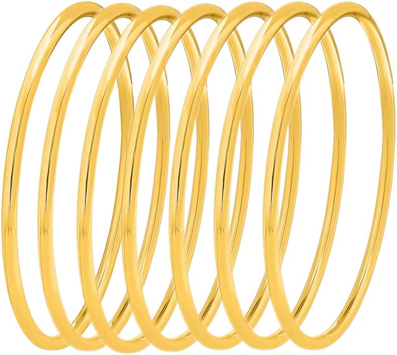 Glossy Thin Round Bangle Bracelet Set for Women, Set of 7