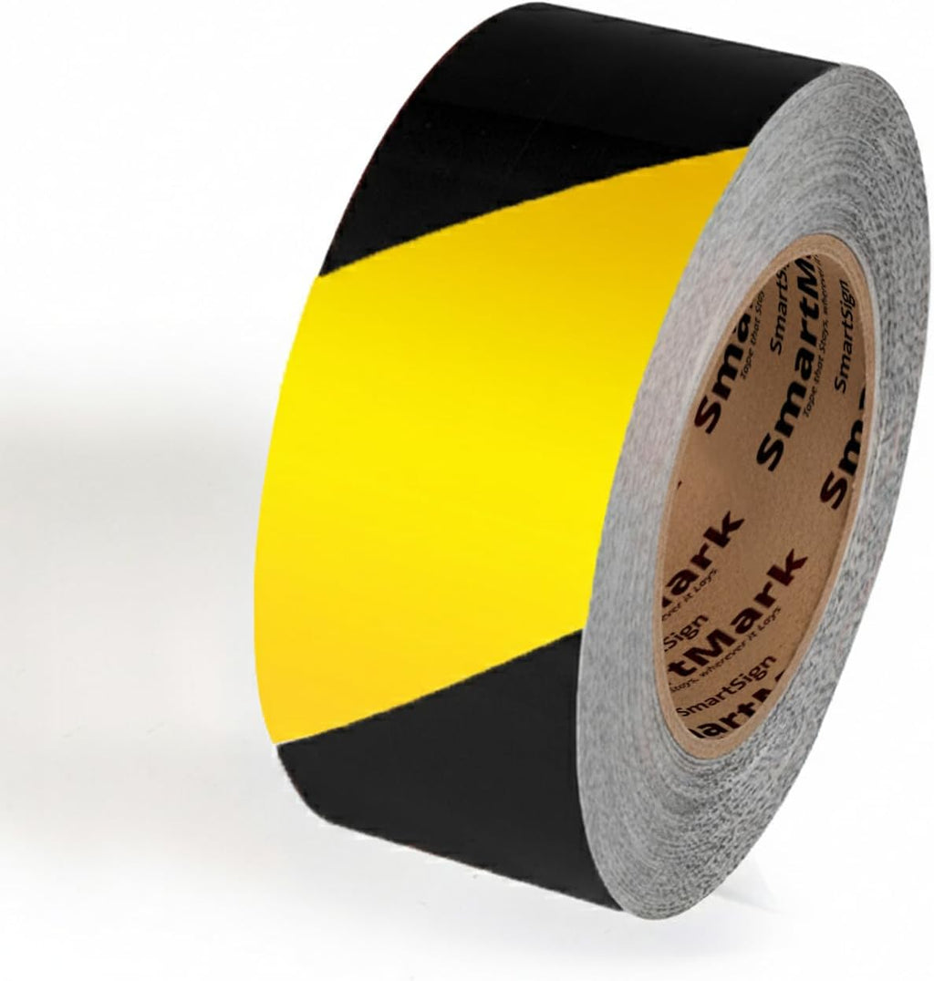 Yellow/Black Striped Floor Marking Tape, 2" x 100' Roll, Durable Polyester, Laminated Protection - Non-Abrasive