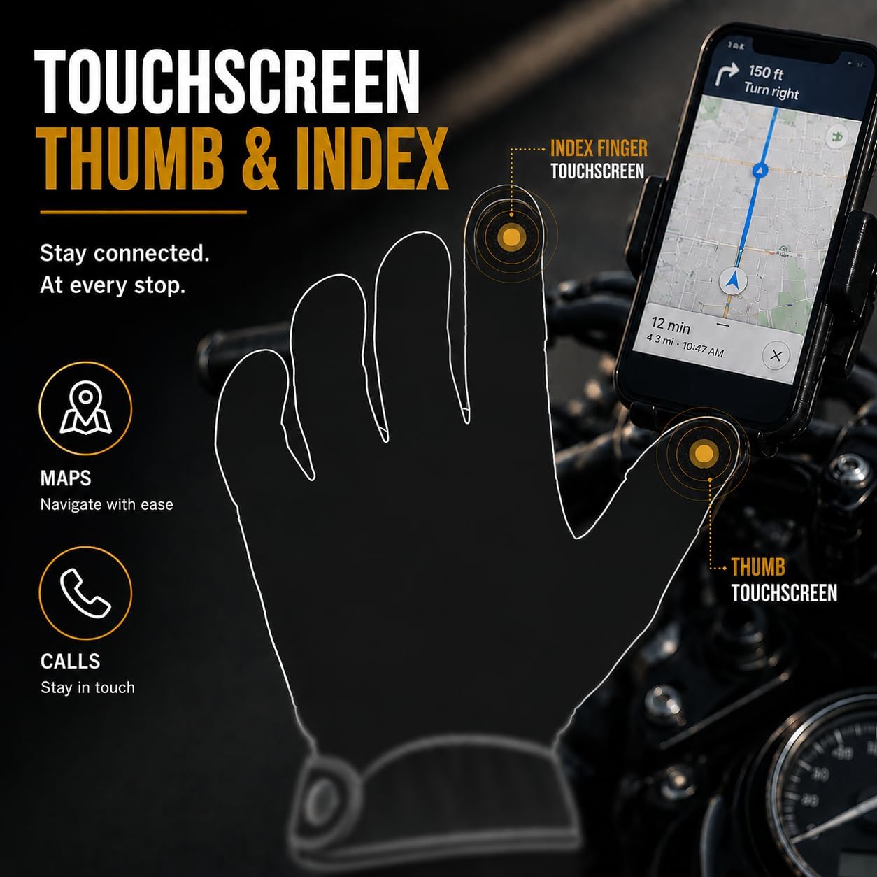 Leather Motorcycle Gloves for Men，Goatskin Riding Touchscreen | Perforated Breathable Summer Gloves for
