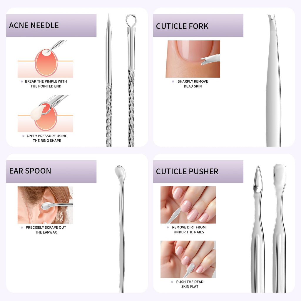 Nail Clippers Kit Manicure Pedicure Set with Holographic Case(Purple)