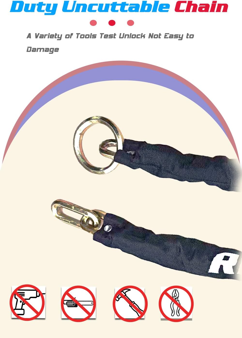 Heavy Duty Motorcycle Chain Lock, 10ft 10mm Thick Cut Resistant Security Chain with 16mm U-Lock & 3 Keys, Anti Theft