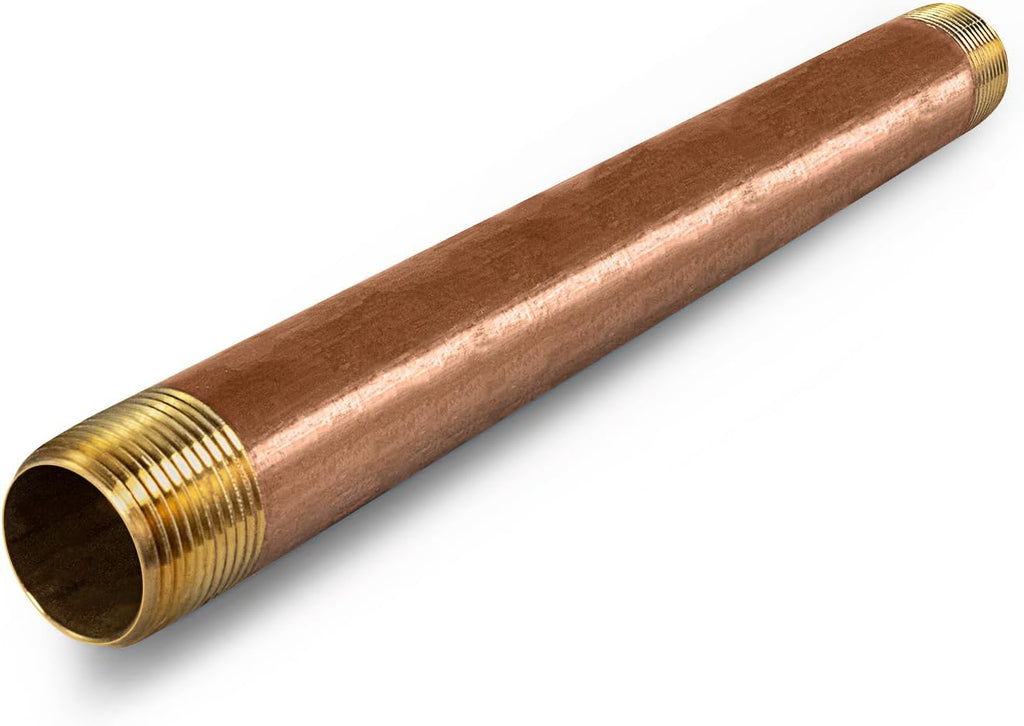 12" Long Brass Nipple Pipe Fitting with 1/2" Nominal Diameter and NPT Ends