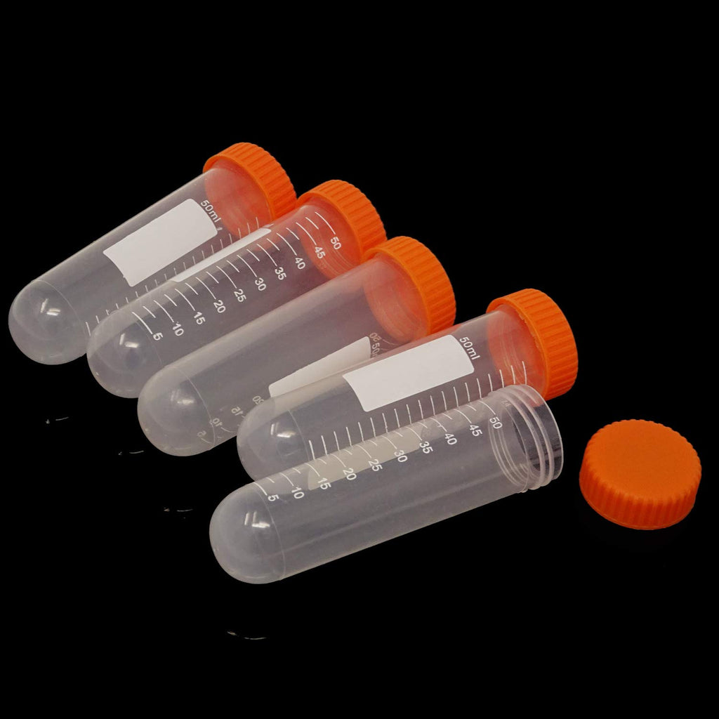 10PCS 50ml Round Bottom Plastic Lab Centrifuge Tubes Laboratory Test Tubes with Screw Cap and Graduation Frozen Vial