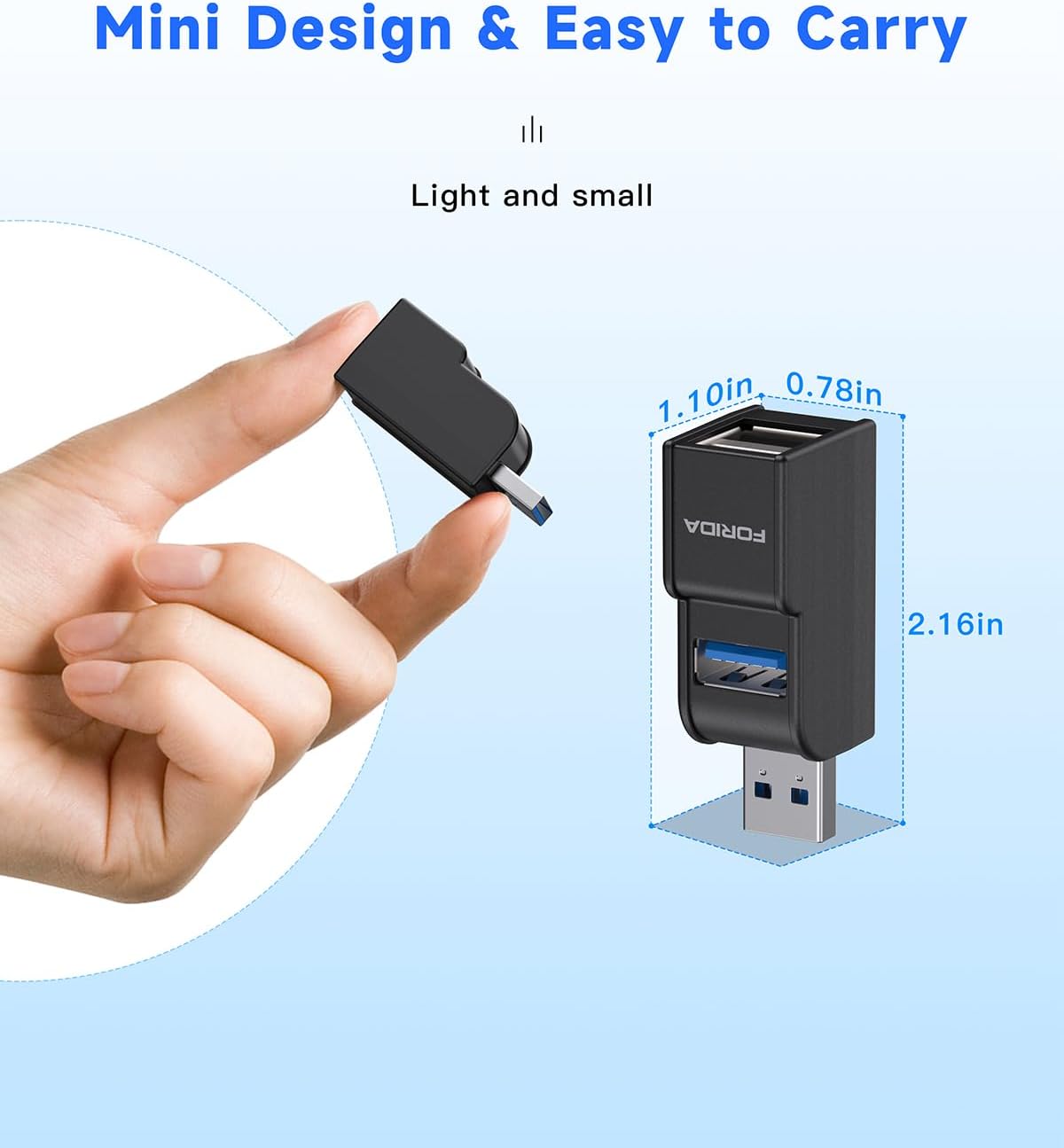 3 Ports USB Adapter, USB Hub with USB 3.0 and Double USB Adapter, Portable USB Splitter 1 in 3 Out for Keyborad