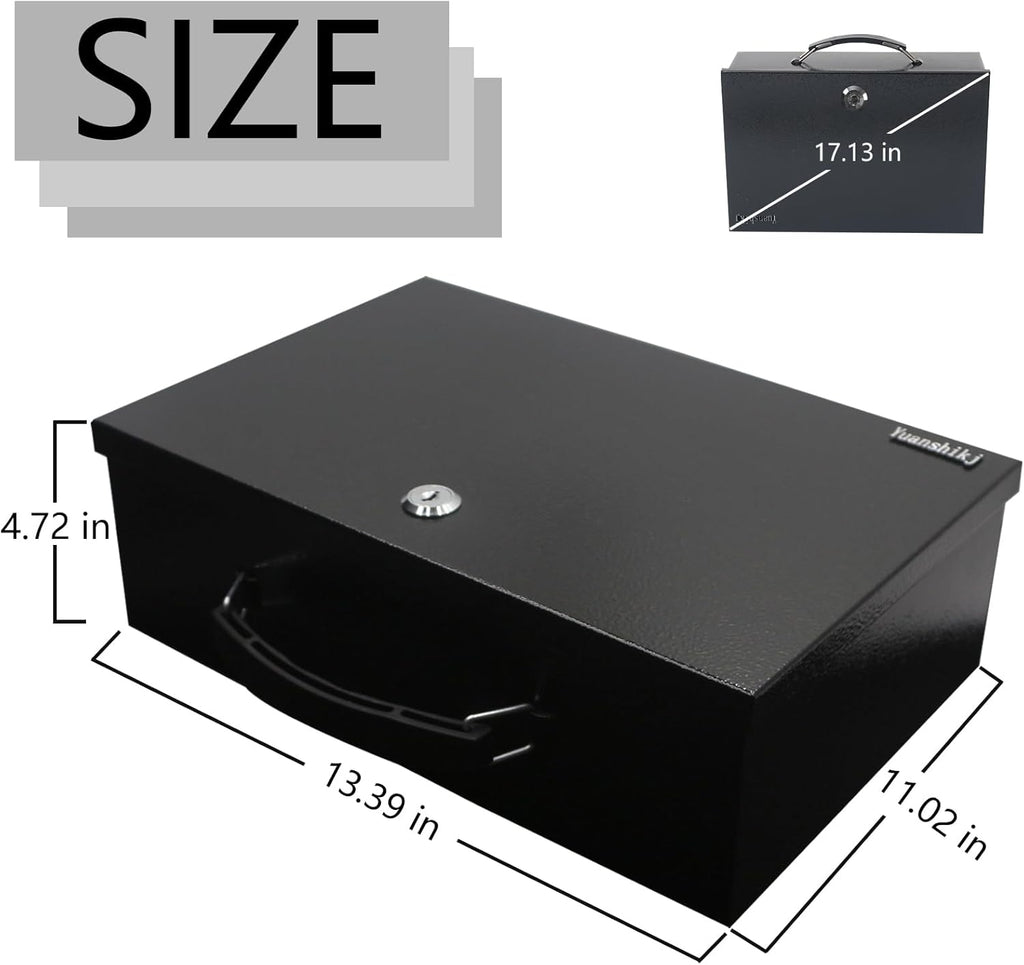 Fireproof Key Lock Steel Security Safe Box, 0.38 Cu Ft, Black | Portable,Fire Resistance,13.2" W x 11" D x 4.5"