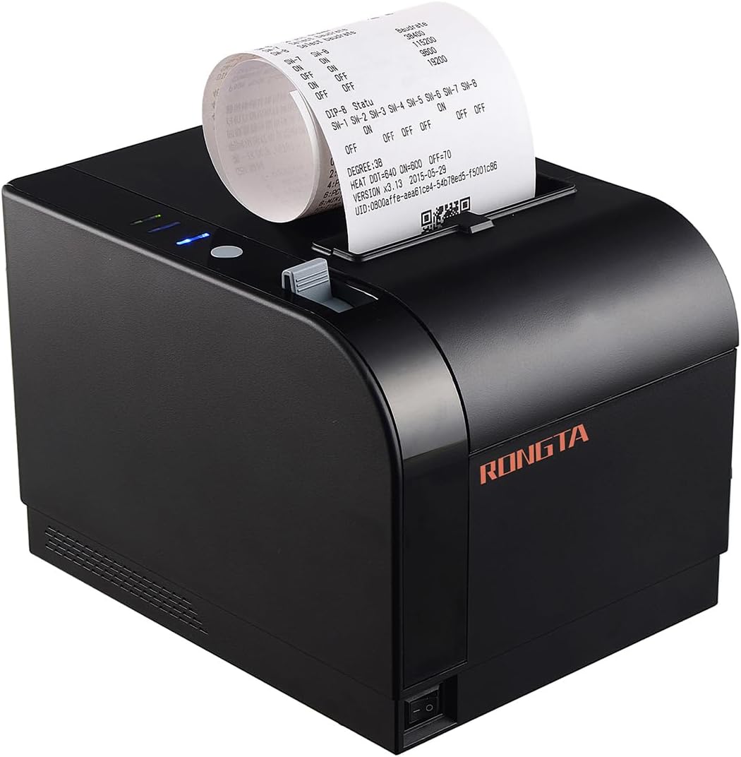 80mm Thermal POS Receipt Printer Black | 3 1/8 inch Pos Printer with Auto Cutter, USB, Serial, Ethernet