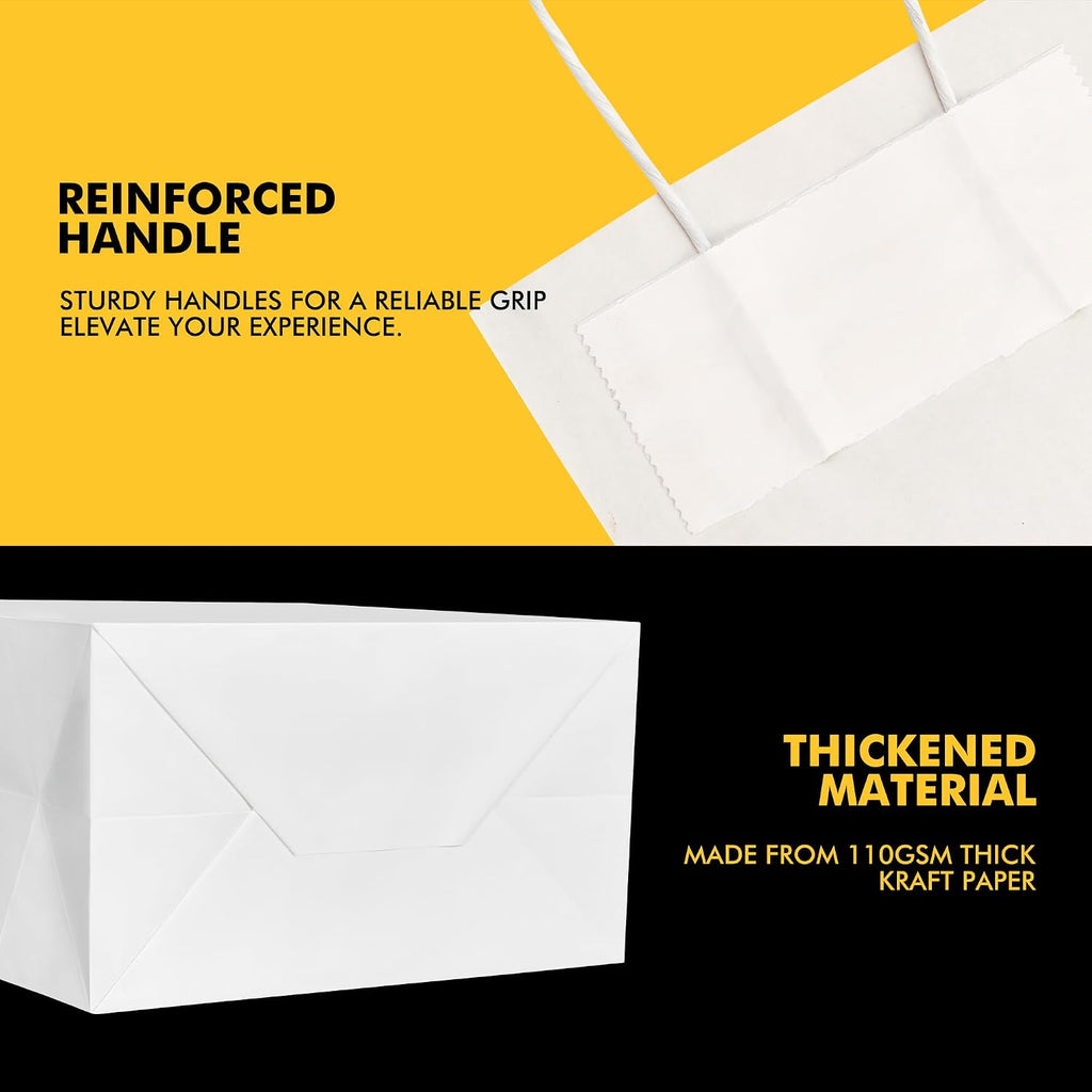 Large White Kraft Paper Bags 50 Pack 10x5x13 in with Handles