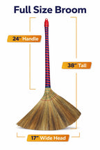 Vietnam Handcrafted Straw Soft Broom with Colored Handle, 17 Inch Head Width, 38 Inch Overall Length (1 pc)