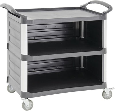 Black Plastic 3-Sided Light-Duty Service Cart - 37 7/8"Lx19 5/8"Wx36 5/8"H