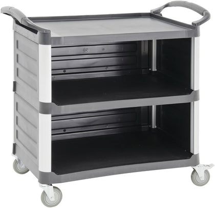 Black Plastic 3-Sided Light-Duty Service Cart - 37 7/8"Lx19 5/8"Wx36 5/8"H