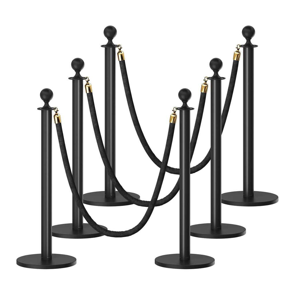 6 Pack Crowd Control Stanchions with Velvet Ropes Black