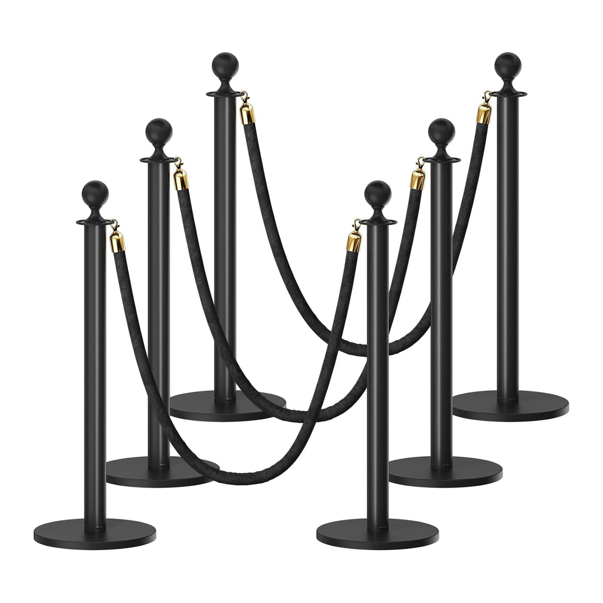6 Pack Crowd Control Stanchions with Velvet Ropes Black