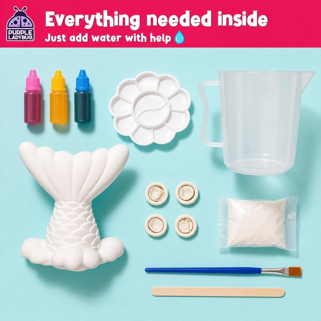 Crystal Growing Kit for Kids Ages 6-8, Mermaid STEM Science Craft Toy | Grow and Paint Mermaid Tail, Science