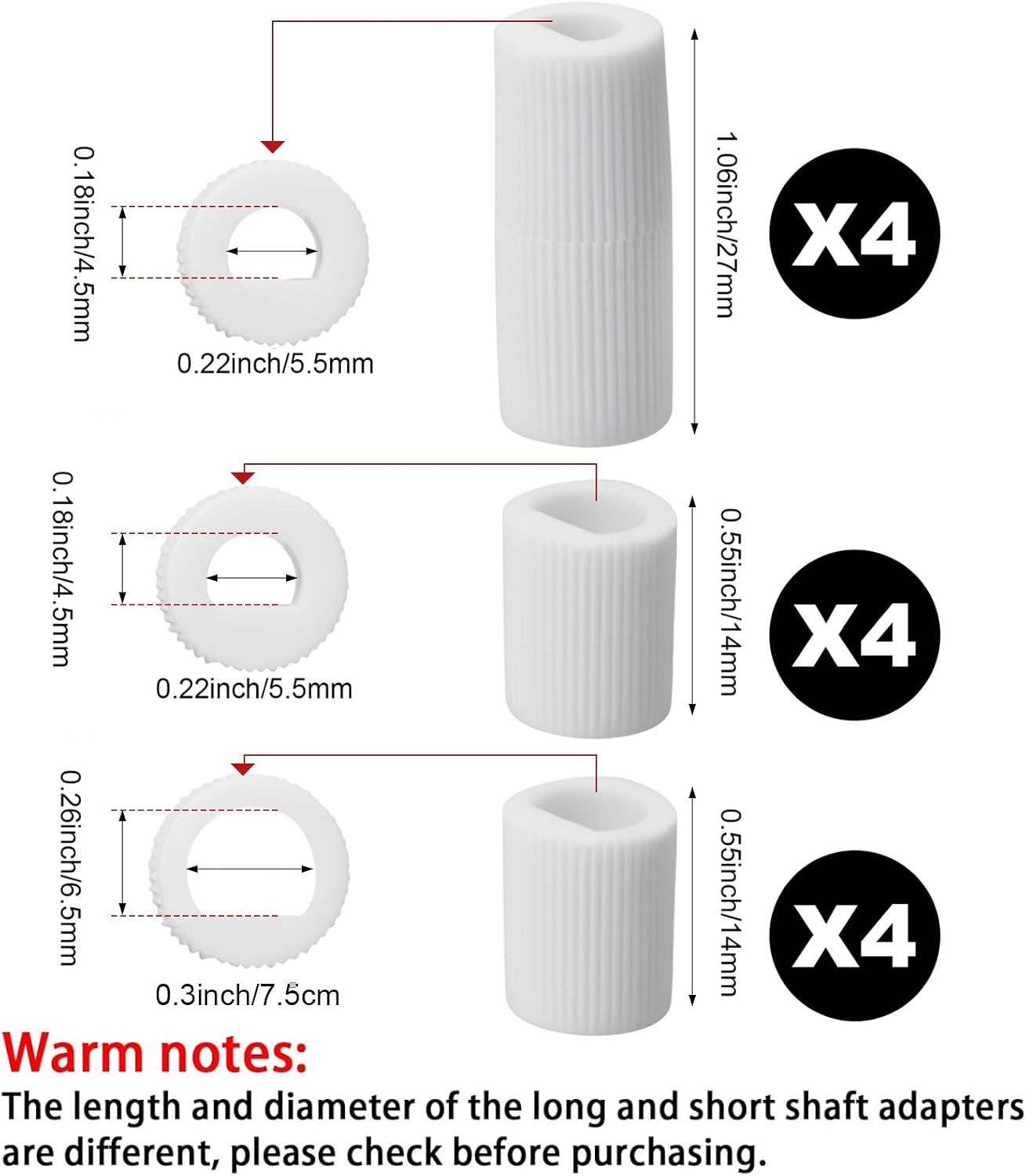 4 Stove Knobs Replacement with 12 Adapters for Oven Range,White | Universal Fit Adapters for Gas Electric Range