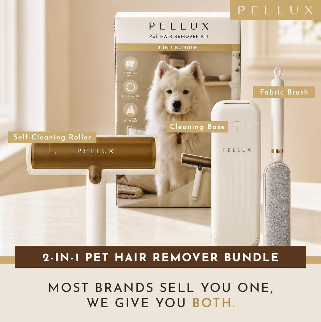 2-in-1 Pet Hair Remover Kit - Reusable Lint Roller & Fabric Brush for Dog and Cat Hair, Self-Cleaning Fur Removal