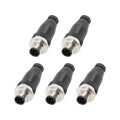 Elecbee 5PCS M12 4 Pin Connector Field Wireable A Code Straight Male Plug Non-Shield 12mm Industrial Circular Connector, Outdoor Waterproof IP67